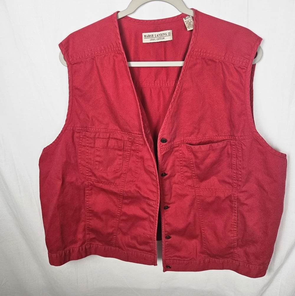 Marsh Landing II 100% Cotton Red Utility Vest – Vintage Coastal - Size 3X